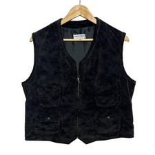 Vintage Giorgio Armani Vest Mens 44 Black Cotton Velvet Full Zip Pockets Belted