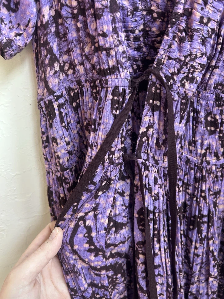 Vestido Ulla Johnson Kemala Midi Envolvente 2 Mangas Abullonadas Púrpura Diseñador Tranquilo Lujo Foto 3 de 4