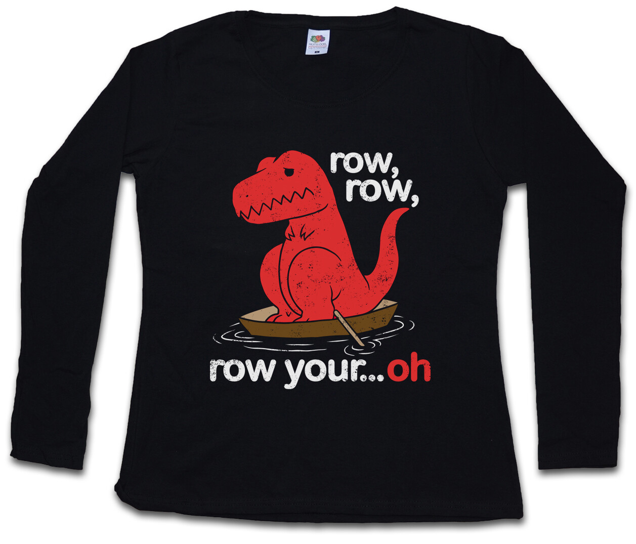 FILA T shirt donna manica lunga Row Row Oh t rex dinosauro dinosauro t rex divertente barca braccia