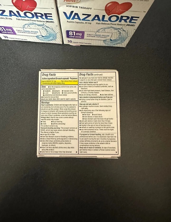 Vazalore 81 mg Liquid Filled Aspirin Capsules 90 Count eBay