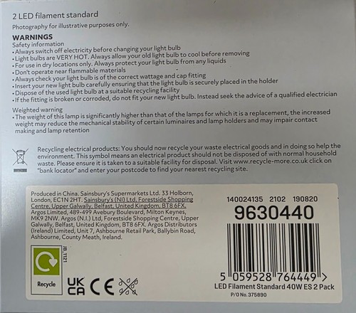 E27 LED Bulb 3.4W 48 Pack Equivalent to 40W Large Screw ES Globe Filament Lamp - Picture 3 of 6
