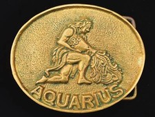 1970s Aquarius Horoscope Solid Brass Vintage Belt Buckle