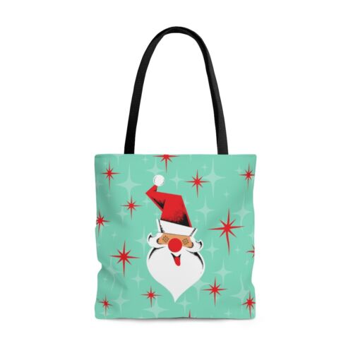 Atomic Christmas Santa & Starburst Tote Bag Mint Green Vintage MCM Design - Picture 1 of 3