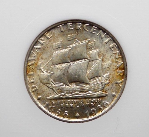 1936 Commemorative *DELAWARE* Half Dollar 50c NGC MS65 #002 Old FATTY Holder BU - Picture 2 of 5