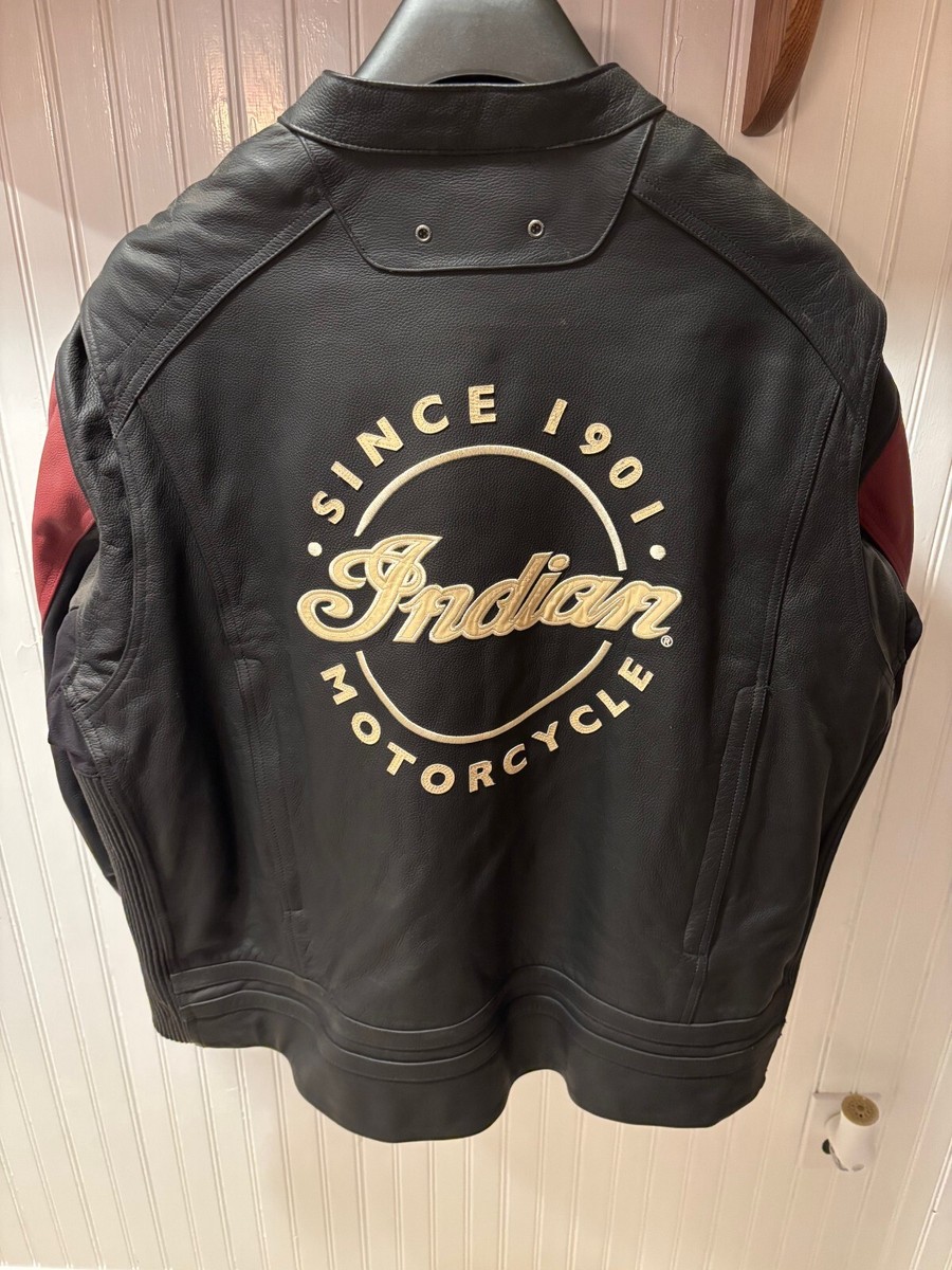 Men's Indian Black and Red Leather Motorcycle Jacket 3XL - Barely