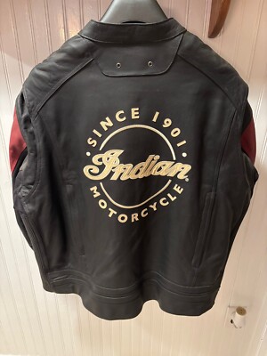 Men's Indian Black and Red Leather Motorcycle Jacket 3XL - Barely