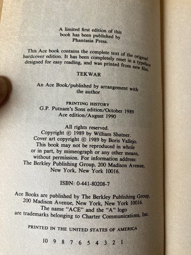 1990, "Tek War" by William Shatner Paperback Science fiction - Picture 9 of 13