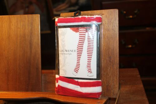 New Leg Avenue Opaque Striped Tights One Size 90-160lbs Red White - Picture 1 of 2
