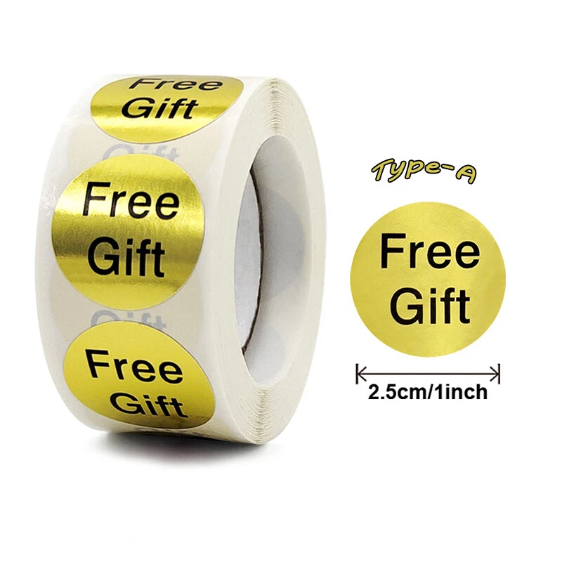 "Free Gift" Sticker Adhesive Label Gold Foil Food Packaging 1 inch 500pcs/Roll - Image 2 of 4