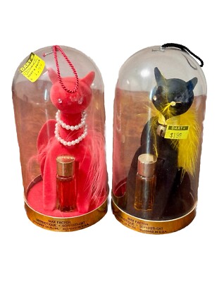 Vintage Max Factor Hypnotique Lot (2) Black/ Pink Cat Yellow Feather w/Perfume
