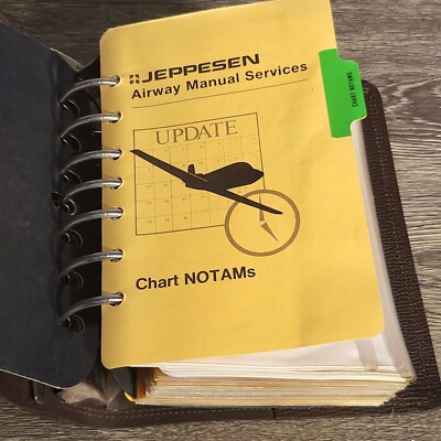 Vintage Jeppesen Airway Manual Binder With Chart NOTAMs & Leather