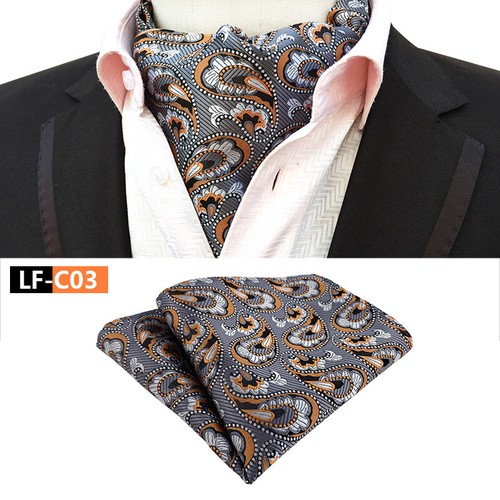 New Classic Men's Ascot Cravat Tie Silk Paisley Blue Scarves Cravat Hanky Set - Afbeelding 4 van 45