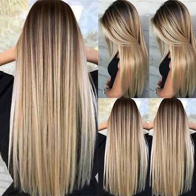 Women S Blonde Wig Ombre Long Brown Gold Straight Black Synthetic