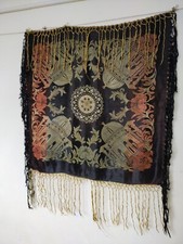 Vintage amazing WWII Taj Mahal Piano Scarf silk Shawl Fringes item579
