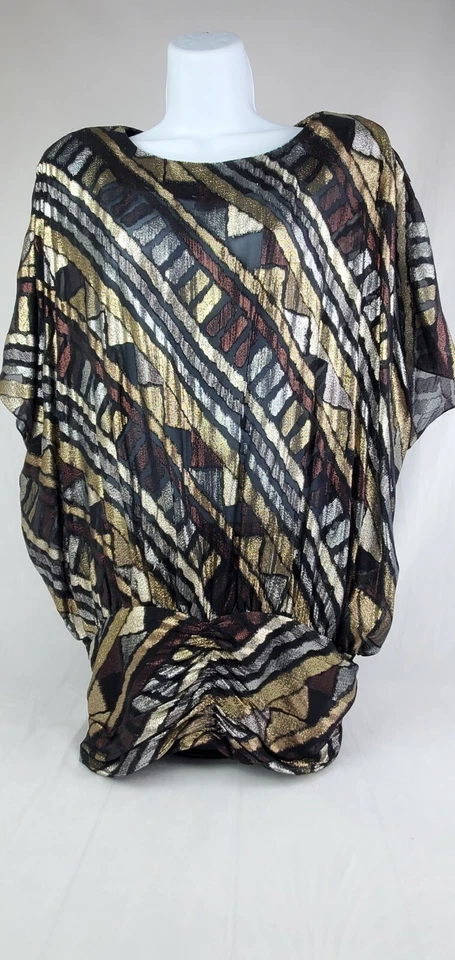 Женский блузон Jeri Sherman Saks металлик размер 6 золото серебро доломан геометрический - Изображение 4 из 4