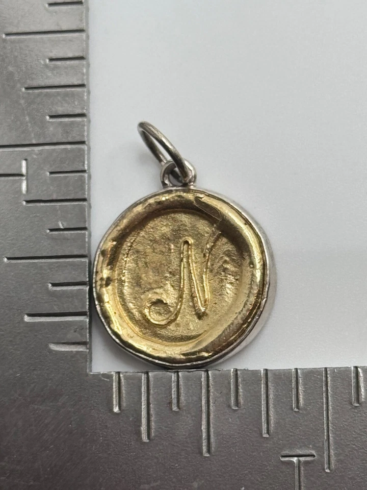 Waxing Poetic Sterling Silver & Brass N Initial Insignia Monogram Charm - Image 2 of 4