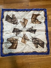 Vintage Horse Scarf Equestrian 26x16 Blue White Preppy 8 Horse Heads