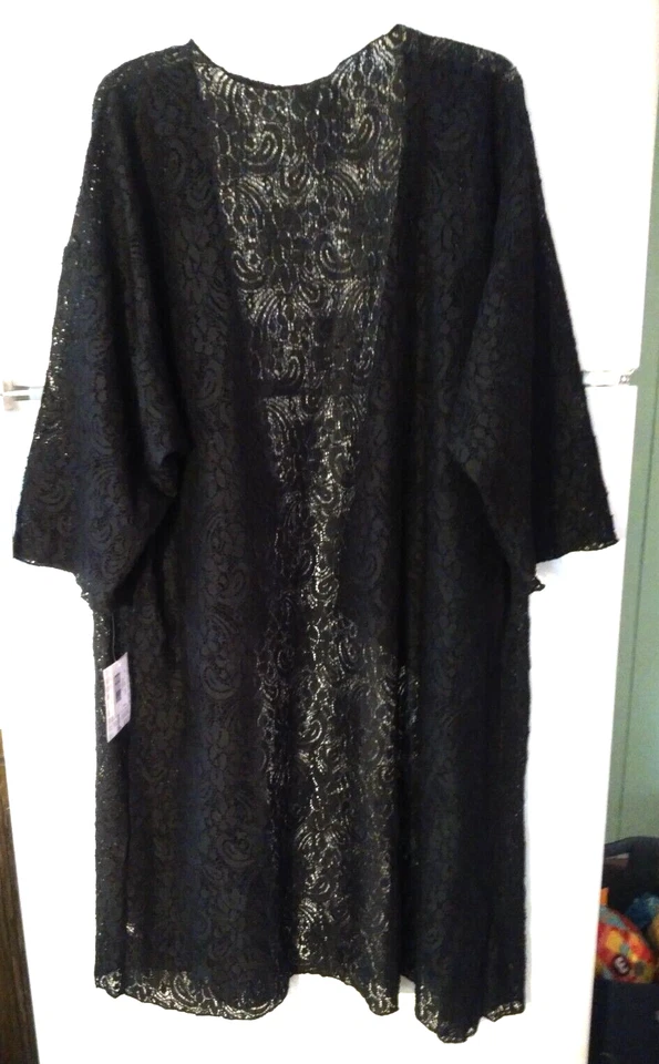 NUEVO PLUMERO KIMONO MUJER LULAROE SHIRLEY NEGRO PAISLEY ENCAJE ABIERTO TALLA L NUEVO CON ETIQUETAS Foto 4 de 4