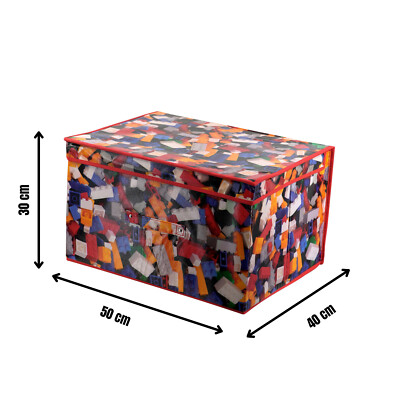 Large Collapsible Jumbo Storage Box - Fabric Toy Chest With Lid & Handles, Foldable, 60L, Multicoloured