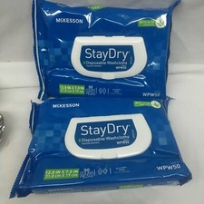 McKesson Stay Dry Disposable Washcloths With Aloe 2- 50 Ct