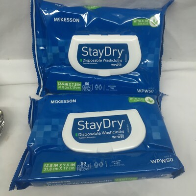 McKesson Stay Dry Disposable Washcloths With Aloe 2- 50 Count