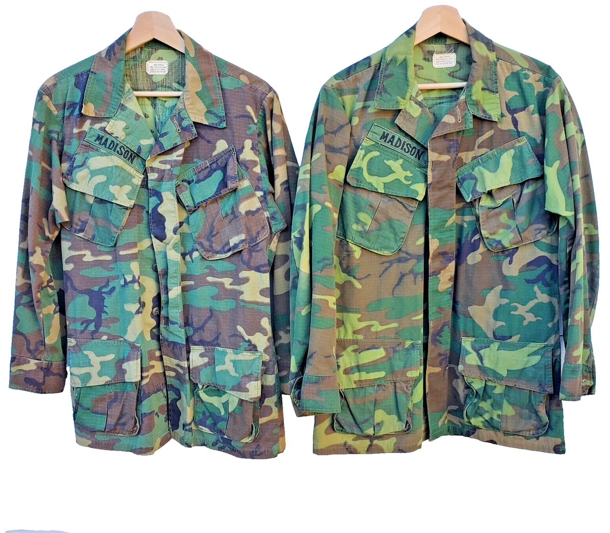 Vintage Vietnam Era ERDL Jungle Fatigue Shirts 1970 w/ Name Tapes 
