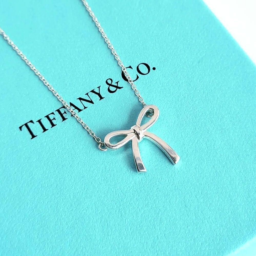 【TATIANA】(Silver925) Dainty Cubic Ribbon Necklace / 追跡送 Tiffany & Co.Bow Ribbon Necklace Pendant Silver 925 from