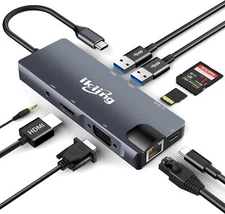 9 In 1 Usb C Hub Multiport Adapter For Macbook Pro 4K Hdmi Ethernet Sd Card R...