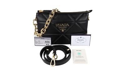 LUXURY PRADA SHOULDER BAG HANDBAG 1BC177 BLACK NAPPA STITCHED