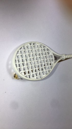 Vtg Designer Monet White Tennis Racket Pin Enamel W/ Gold tone Accent 2 1/4" - Picture 2 of 9