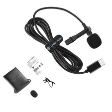 USB C Lavalier Microphone Lapel Clip On Mic for Laptop Computer Recording Black