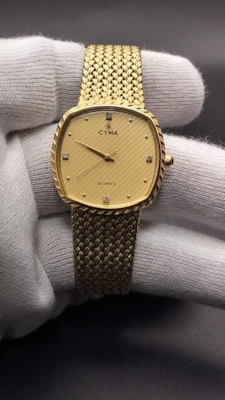 CYMA 604 4P Diamond Gold Dial Men's Quartz Watch Battery Replaced