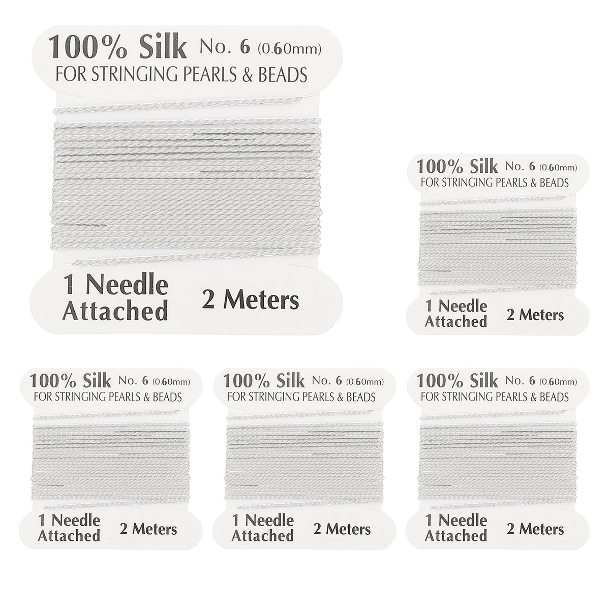 Silk Cord Thread, 5 Pcs Pure Silk Beading Thread Cord Size 0.6 mm, White