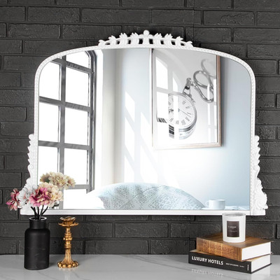 White Antique Mirrors for Wall Decor Baroque Scalloped Top, Vintage Wall Mirror