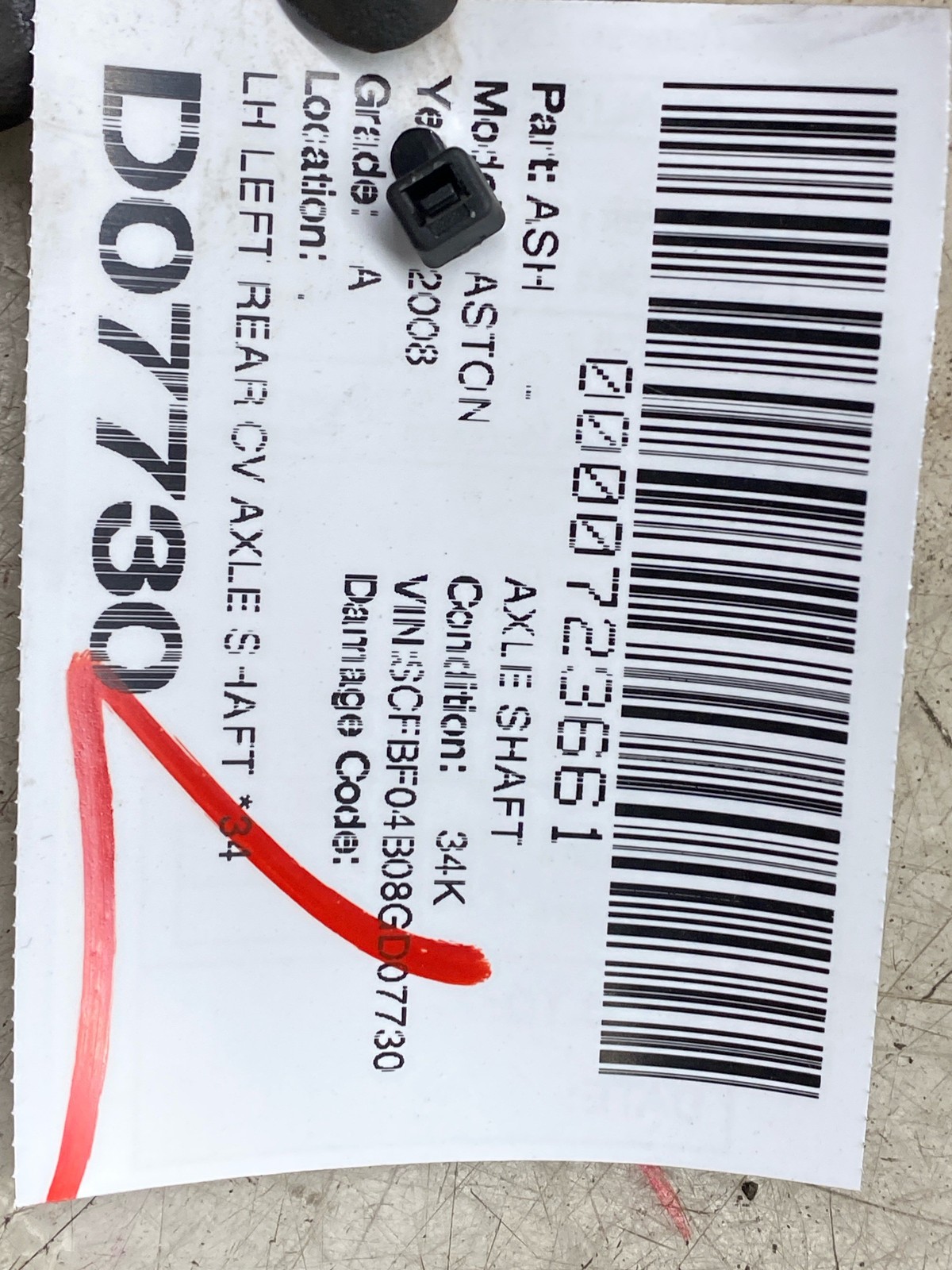2006-2016 ASTON MARTIN VANTAGE LEFT REAR CV AXLE SHAFT *34K MILES* 4G434K139AB