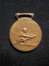 Vintage Single Rowing College sport  WATCH FOB    --   VINTAGE stamped brass