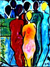 Original painting The Group of people impressionist modern art 18x24x1 large  pb