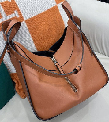 Loewe Hammock 2Way Handbag Shoulder Bag Brown Silver Used Women Classic Designer