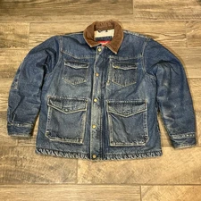 Wrangler Jacket Mens XL Jean Denim Sherpa Lined Work Ranch Corduroy Collar Coat