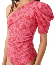 FREE PEOPLE Women’s Top one shoulder Pink floral bodysuit Size Small New!