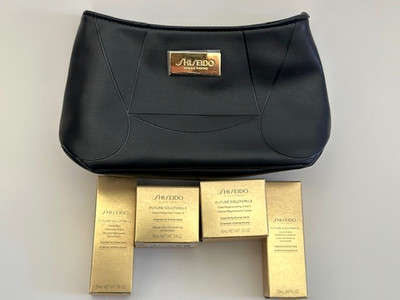New Shiseido Future Solution LX Deluxe 4 Pieces Travel Set + Zippered Pouch