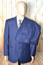 Bespoke  Co Men Wool Navy Blue Surgeon Cuff 2 Button Suit Sz 42R W 34x29