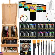 VISWIN 74-Piece Deluxe Acrylic Painting Set with Easel, 48 Paints, Brushes,
