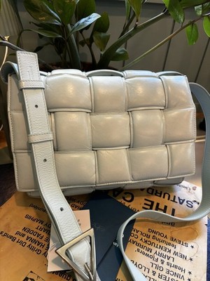 Bottega Veneta Padded Cassette Bag Ice Blue Intrecciato Leather Crossbody Auth