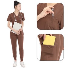 Nursing Scrubs for Women Set V-Neck Pocket Top  Drawstring Jogger Scrub Pants