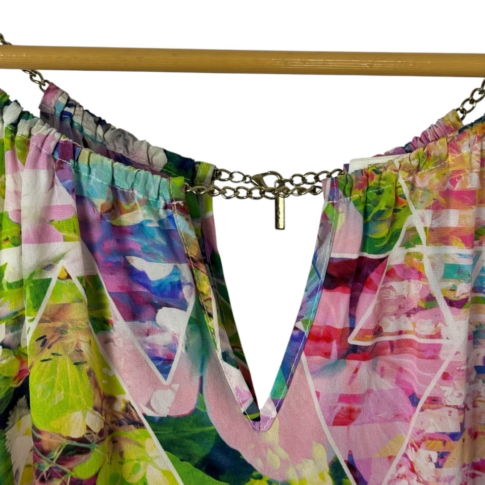 Amanda Uprichard Silk Tank Top Multicolor Geometric Floral Chain Bright Sz P/XS - Image 3 of 4