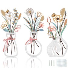 3PCS Metal Flowers Wall Decor for Living Room-Boho Floral Wall Art for Kitche...