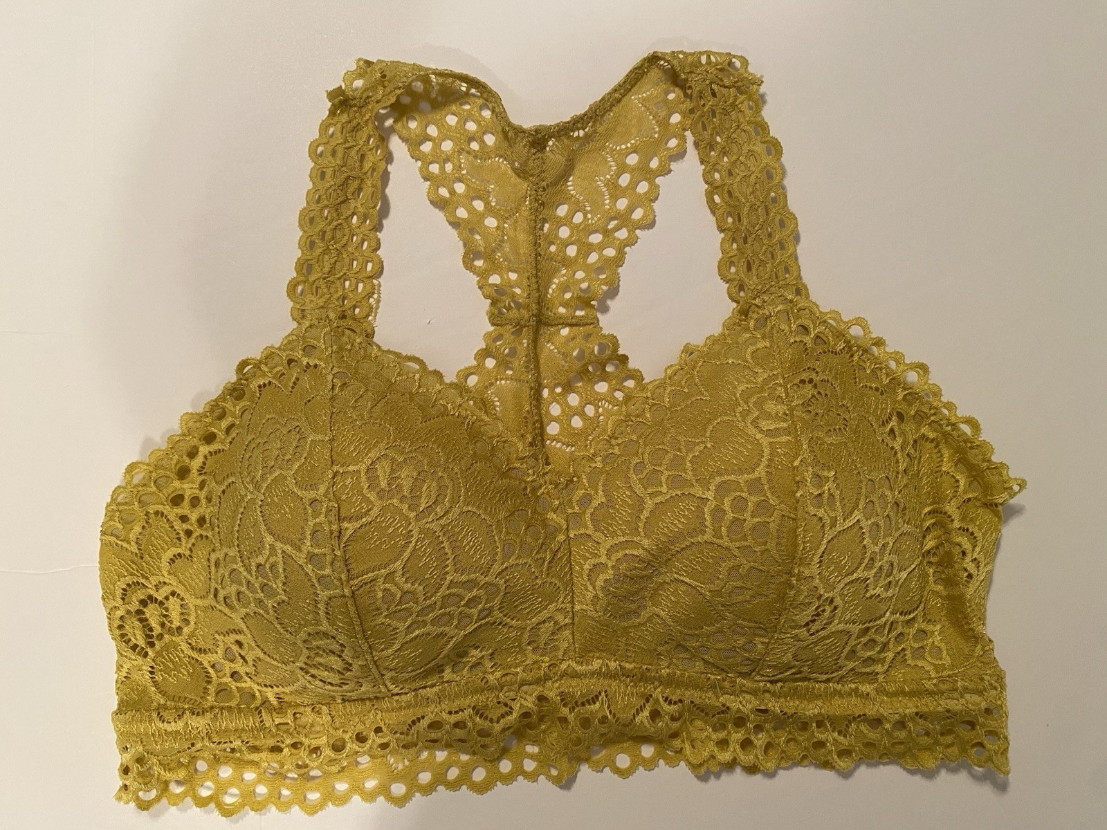 Maurice Bralette Bra XL Yellow Racerback Bra Padded Lace BEAUTIFUL MINT!-image