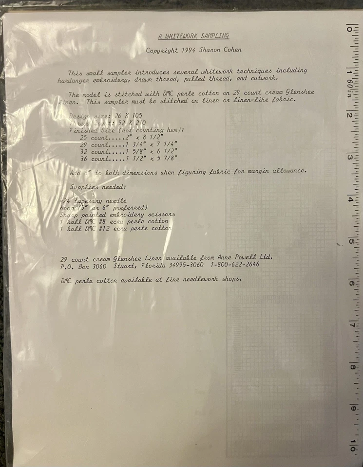 TNN Whitework Sampling Hardanger Embroidery Drawn Thread Pattern 1994 - Image 3 of 3