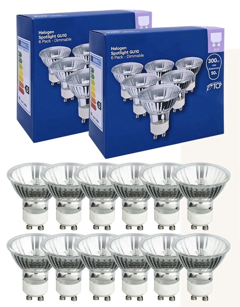 12 x GU10 Dimmable Halogen Spotlight Light Bulbs 40W 2800K Warm White 2000H TCP